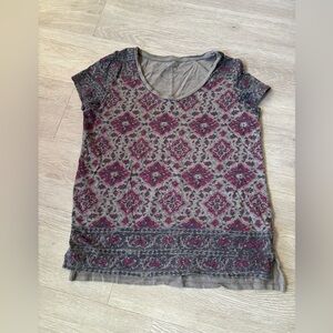Lucky Brand Short Sleeve Grey Floral Boho Hippie Print Soft Knit Tee/ Ts…